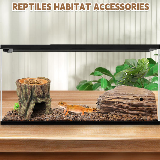 Scalyplay™ 2-in-1 Reptile Humid Hide Cave - Natural Hideout with Removable Water & Humidity Dish